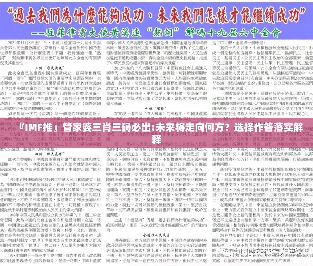 『IMF推』管家婆三肖三码必出:未来将走向何方？选择作答落实解释