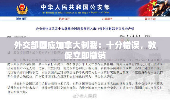 外交部回应加拿大制裁：十分错误，敦促立即撤销